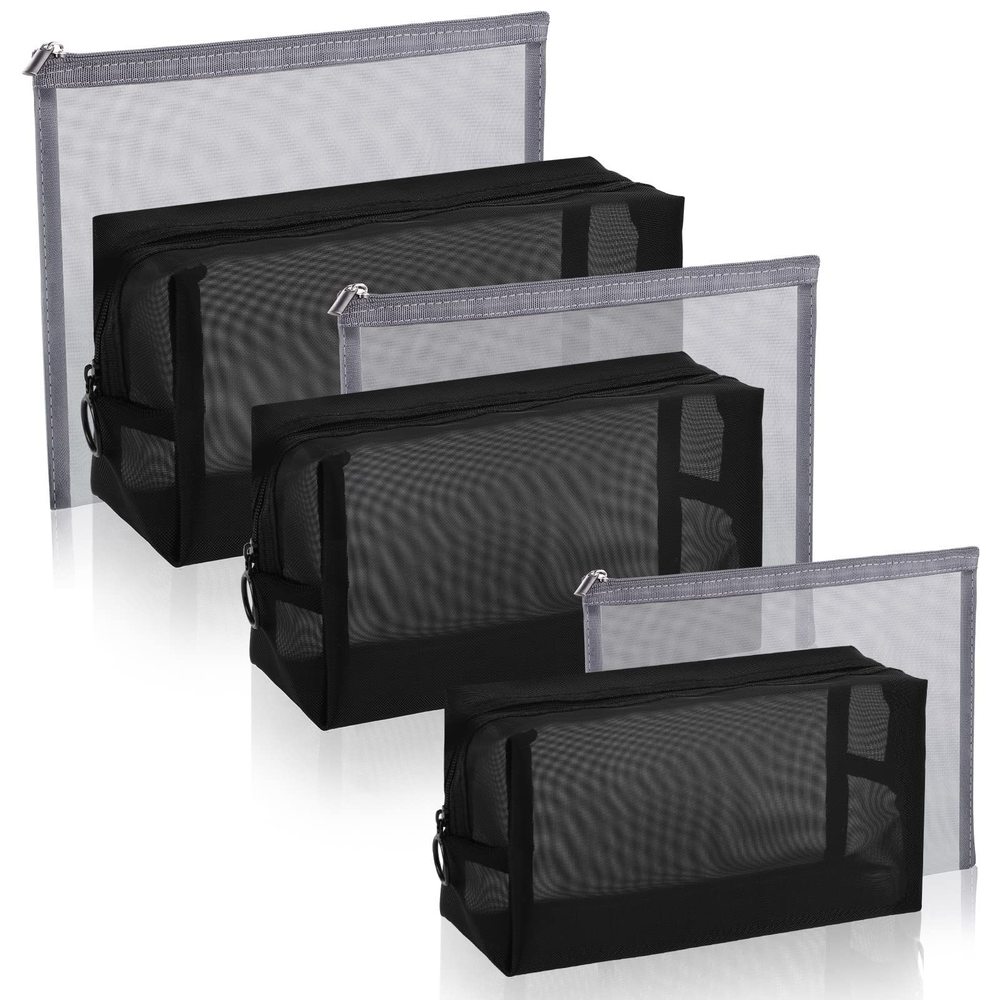 6 Pieces Mesh Makeup Bags Mesh Cosmetic Bag Portable Travel Organizing Zipper✨